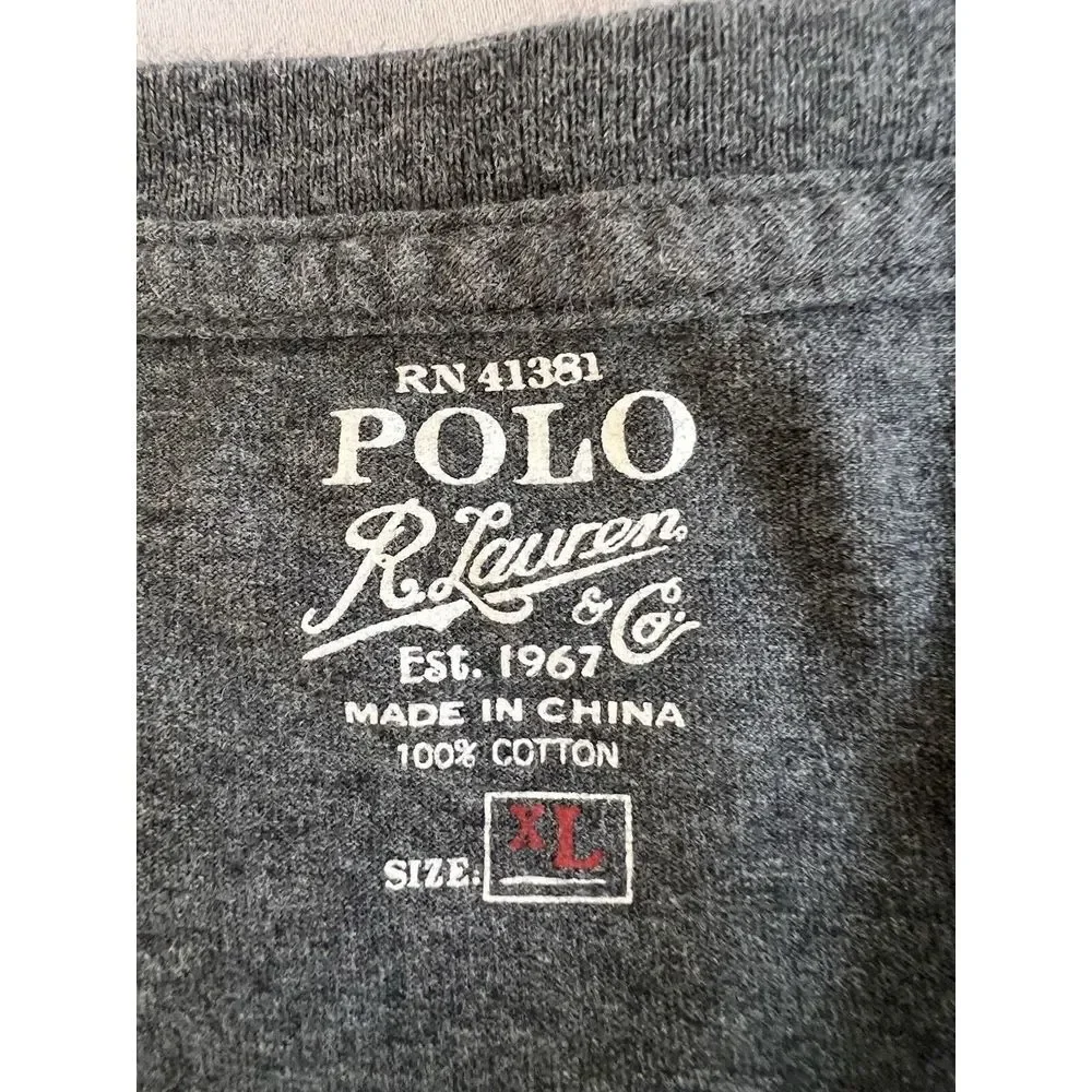 Vintage Polo Ralph Lauren Gray Long Sleeve Shirt XL Green Pony Single Stitch Y2K